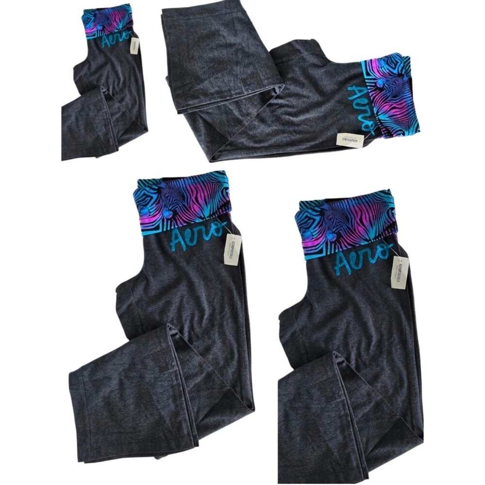 Aeropostale yoga pants flared fit graphic fold-over waistband Y2K new WT size S